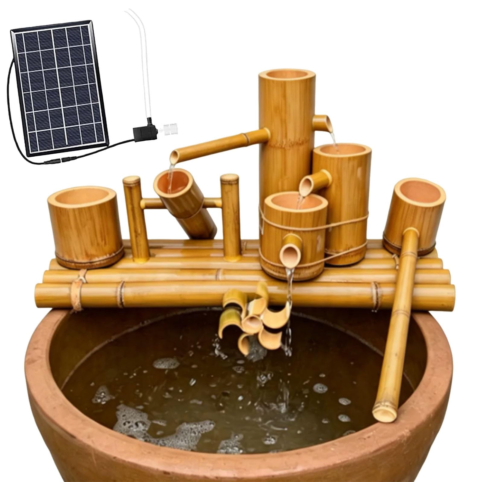 Solar Bamboo Fountain Kit, Bamboo Traditional Japanese Rocking Water Fountain with Pump, Carbonization, Outdoor Zen Fountains for Garden Patio Yard(50cm)