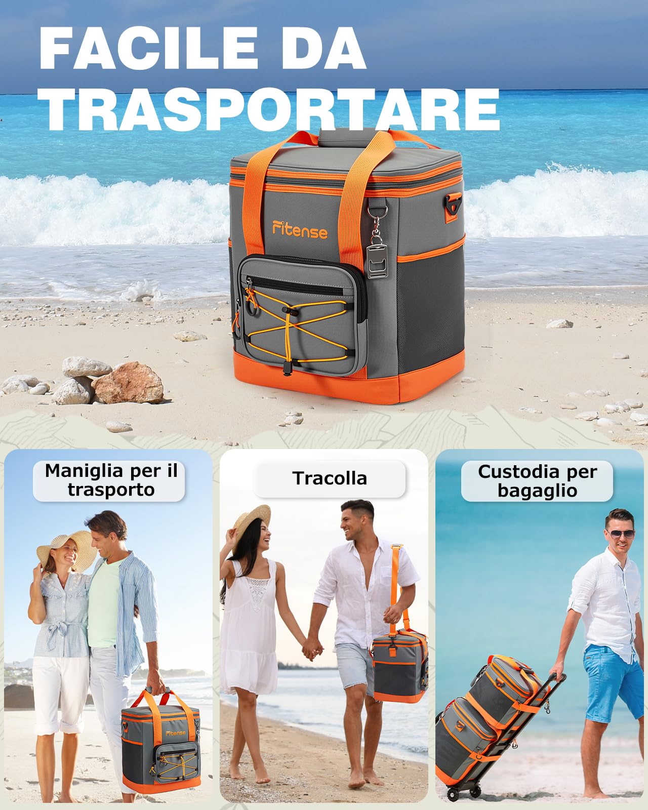 Fitense Borsa Termica 33L/20L - Borsa Frigo Grande 4 Strati Impermeabile, Borsa Frigo Portatile Pieghevole per Spiaggia, Viaggi, Picnic, Spesa, Kayak
