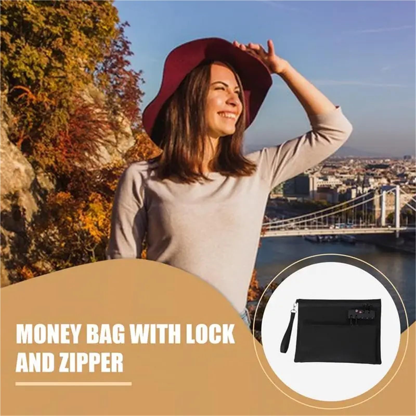 Bolsa de efectivo con cerradura, bolsa de viaje con cremallera, doble capa, portátil, impermeable, dinero for Camping, coche, barco Para objetos de valor(Color 2)