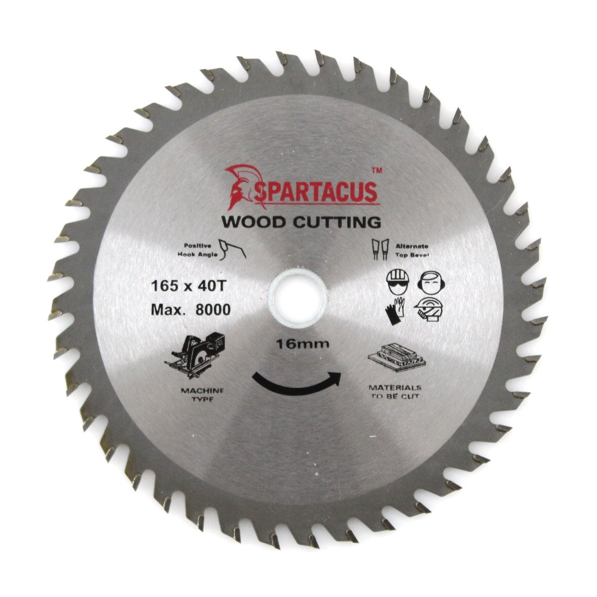 Spartacus Wood Cutting Circular Saw Blade 165mm x 16mm Bore 40 Teeth