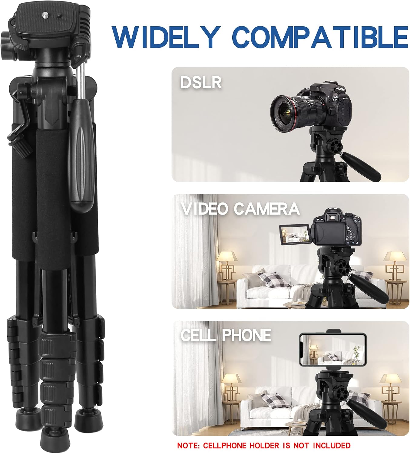 ZOMEi Camera Tripod, Minimalist 67'' /170cm Tall Tripod Compatible with All Cameras, Projector, Webcam, Spotting Scopes