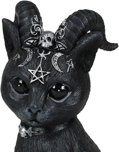 Miniatura 7 de Ebros Gift Gárgola Gárgola Gárgola gótica Baphomet con cuernos de cabra sabático, triple luna, pentagrama, cráneo, tatuaje, frente y cuello, 4.25