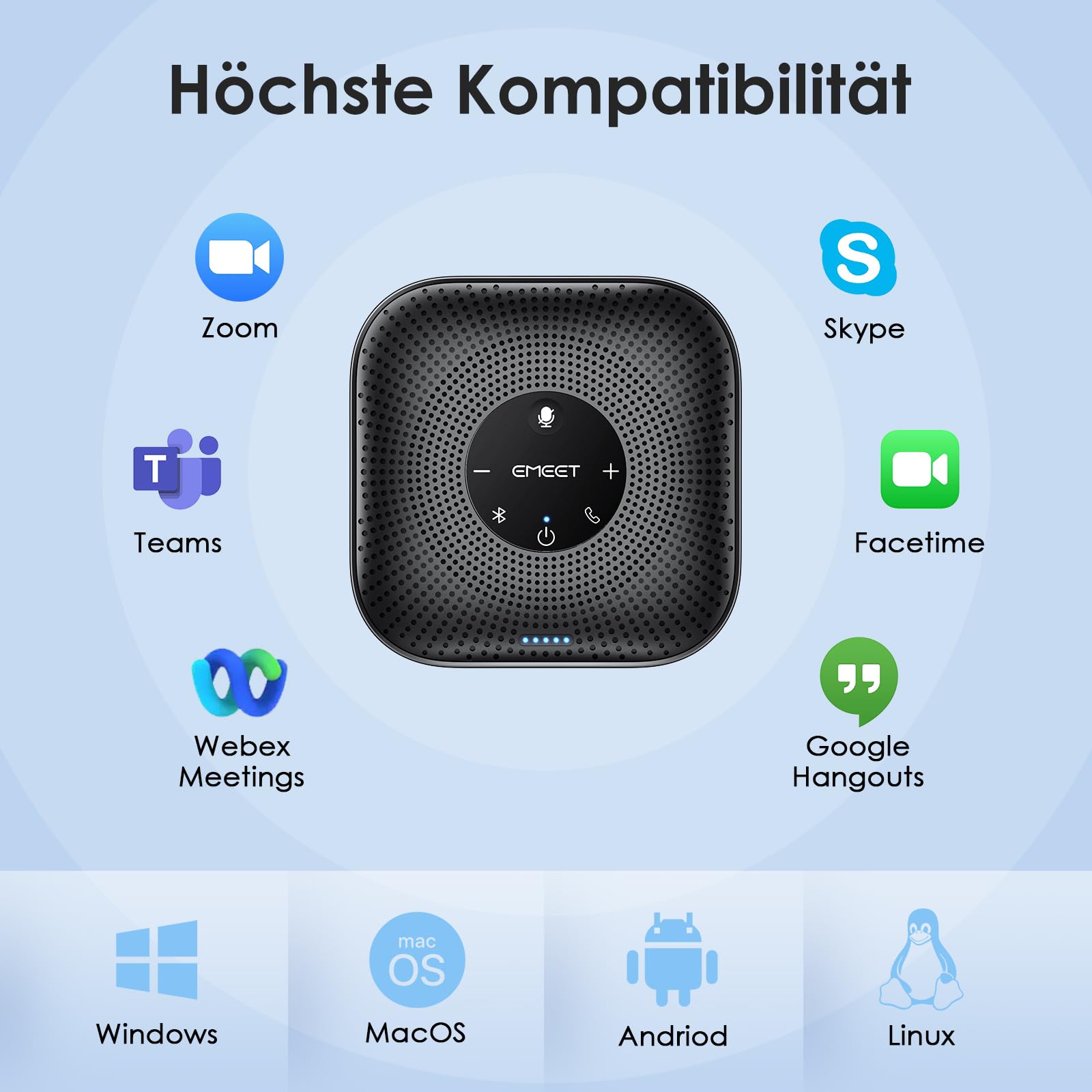 EMEET Konferenzlautsprecher M0 Plus,4 AI Mikrofon Arrays für 360° Raumabdeckung,PC Freisprecheinrichtung für 8-16 Personen,Rauschunterdrückung,Plug & Play, für Teams, VoIP-Kommunikation PC usw.