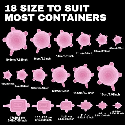 Miniatura 2 de Tapas elásticas de silicona reutilizables, 18 fundas elásticas redondas y cuadradas, herméticas y a prueba de fugas, aptas para microondas y