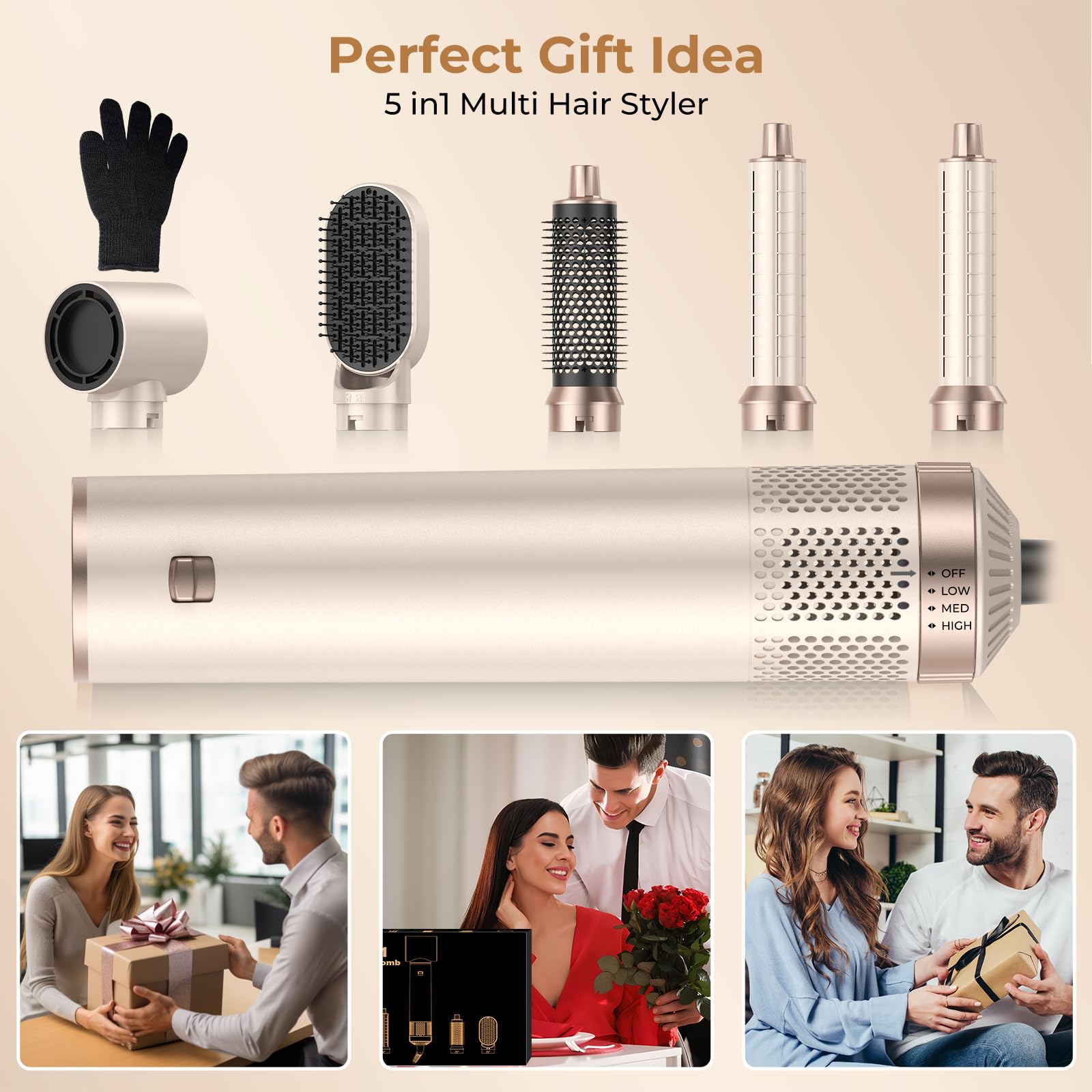 Hair Styler Air Brush 5 en 1 Airbrush 5 en 1 Air Styleravec Seche Cheveux, Brosse Soufflante, Fer a Boucler, Thermal Brush, Brosse Lissante Seche Cheveux 5 en 1 pour Sécher, Boucler, Lisser