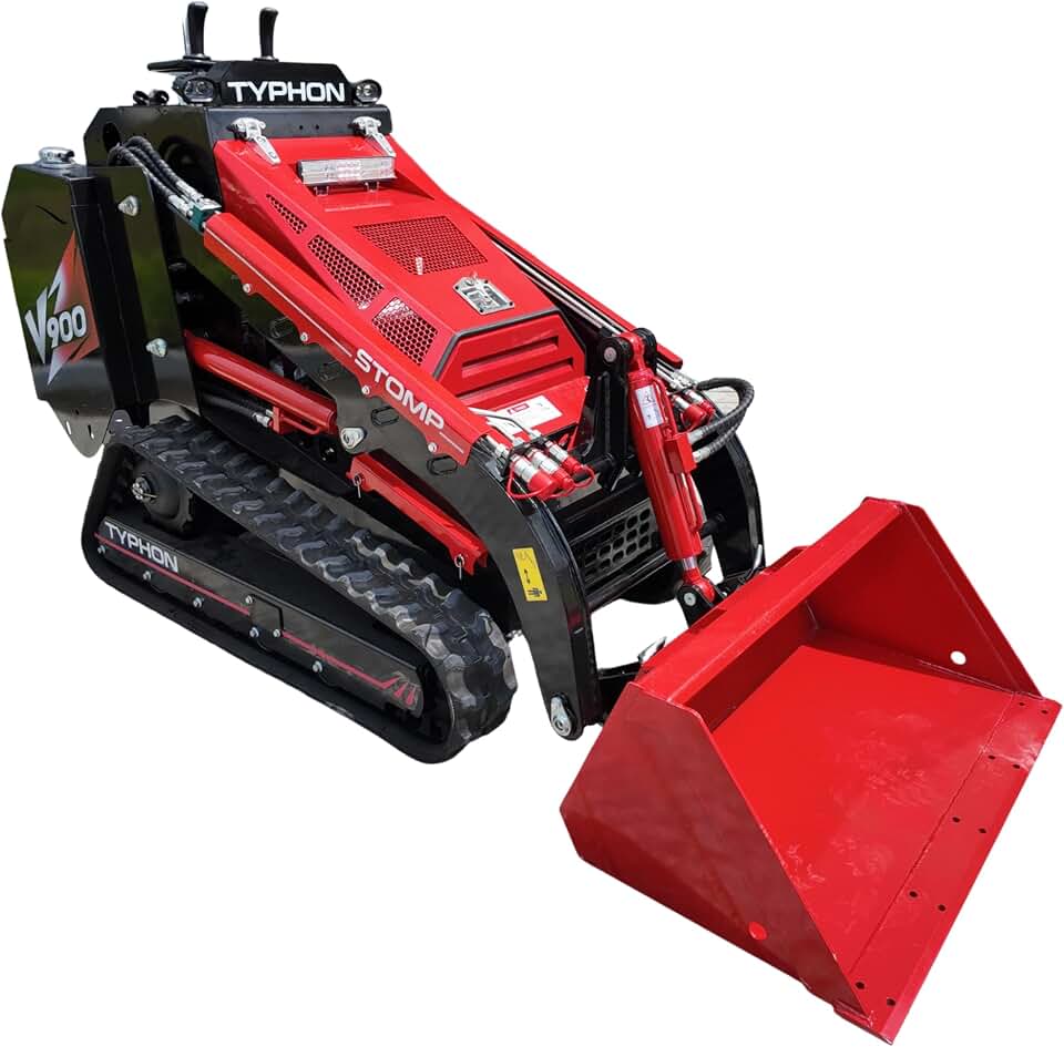 TYPHON STOMP V900 1.4 Ton Mini Track Loader with 25HP EPA Japanese D1105 Diesel Engine, Dual Auxiliary Hydraulics, 1,102 lb Capacity, Stand-On Skid Steer