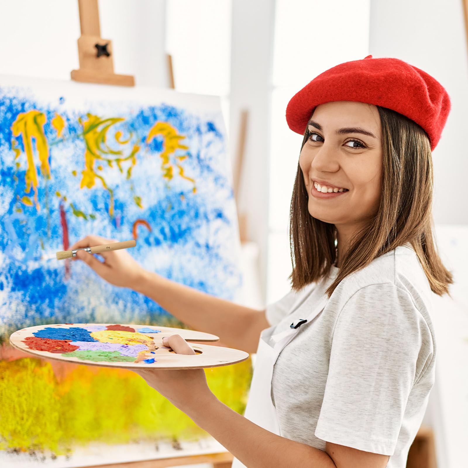 Set di 6 pennelli rotondi con gancio per pennello, per artista, in nylon, per pittura, artigianato, 6 pezzi