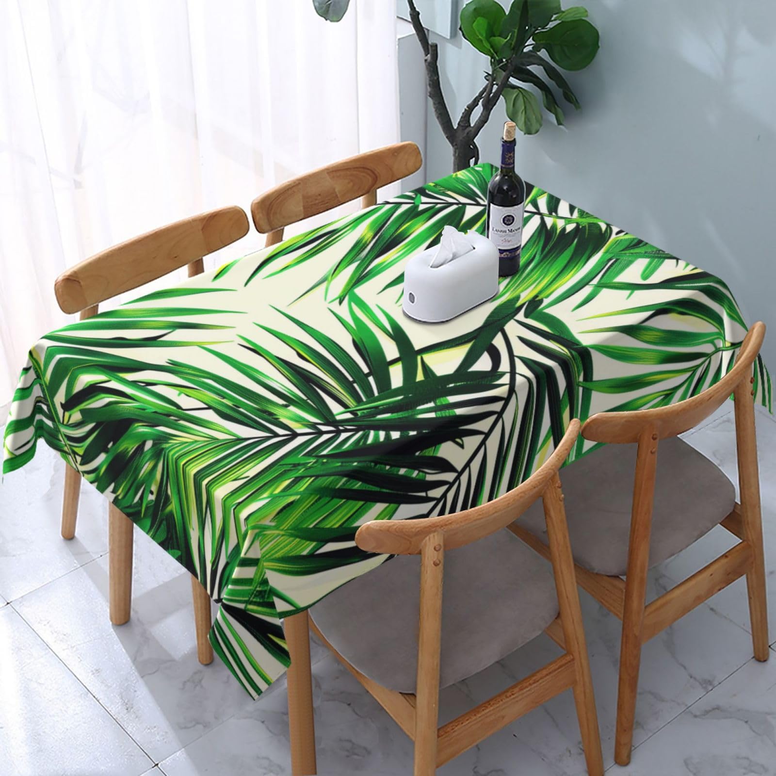 WPKJU Palm Tree Green Leaves Printed Tablecloth Water Resistant Table Cover Washable Rectangle Table Cloth for Tables 54x72 in