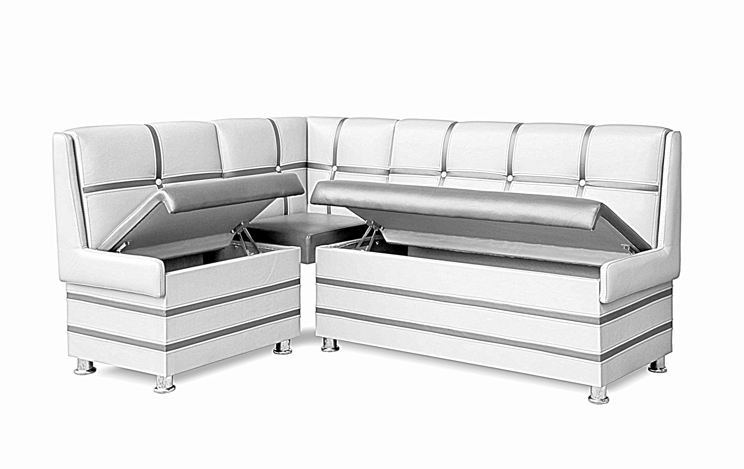 Rodnik Eckbank Korsika Maxi 213x142cm, Sitzbank gepolstert, mit Truhen, Kunstleder Schwarz Weiß, Stauraum