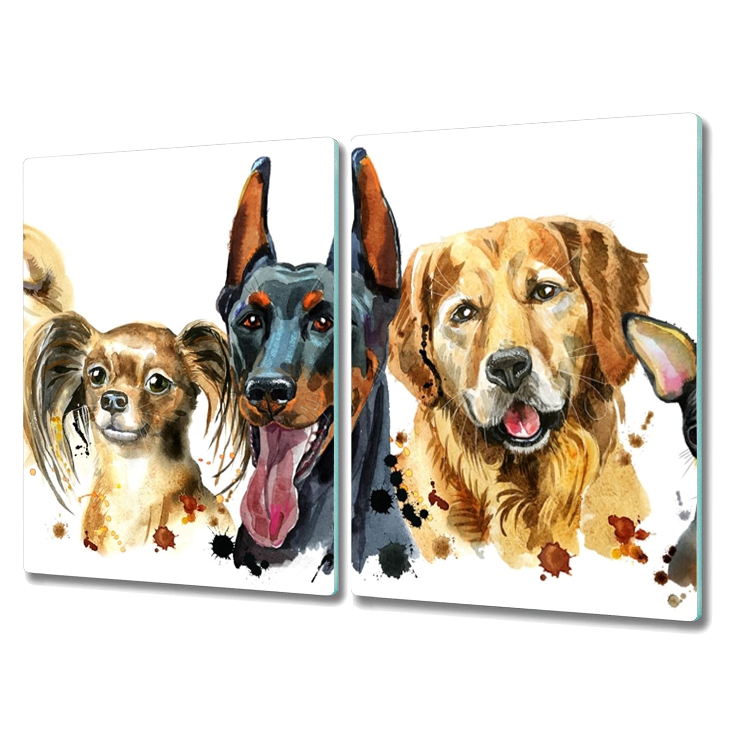 Planche à découper induction 2x40x52cm en verre trempé avec motif de chiens