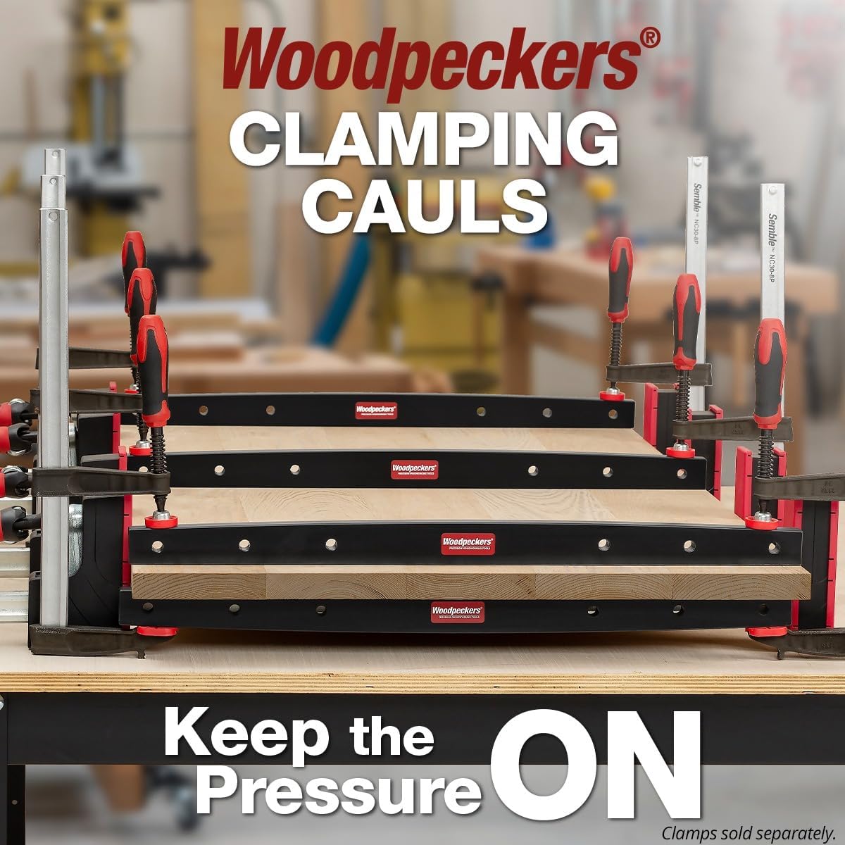 Woodpeckers Phenolic Clamping Cauls, 2-Pack, 48 Inch Panel Clamps, Cambered Design Delivers Even Pressure for Flat Panel Glue-Ups, Shop-Grade Durability - CAUL48X2-23