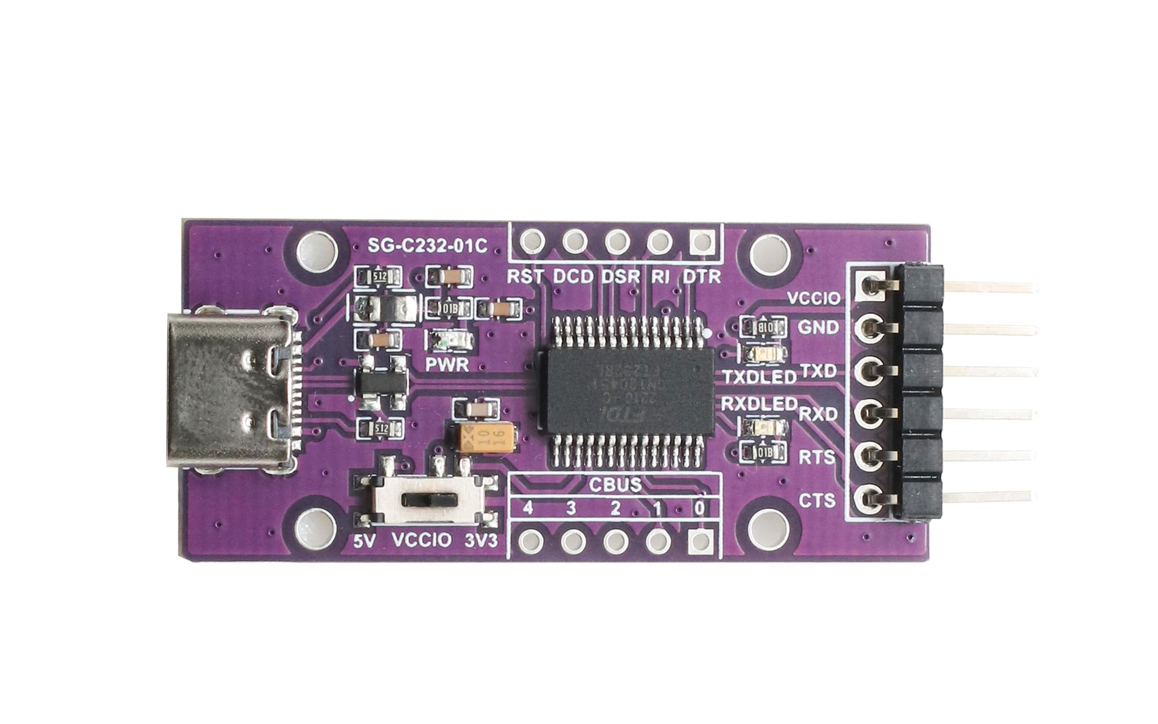 FT232 USB to UART (TTL) Serial Port Module for Windows Linux MAC OS with Type-C Interface Onboard Power Supply TXD RXD Indicators UART TTL Level Switch Compatible 3.3V/5V Logic Level