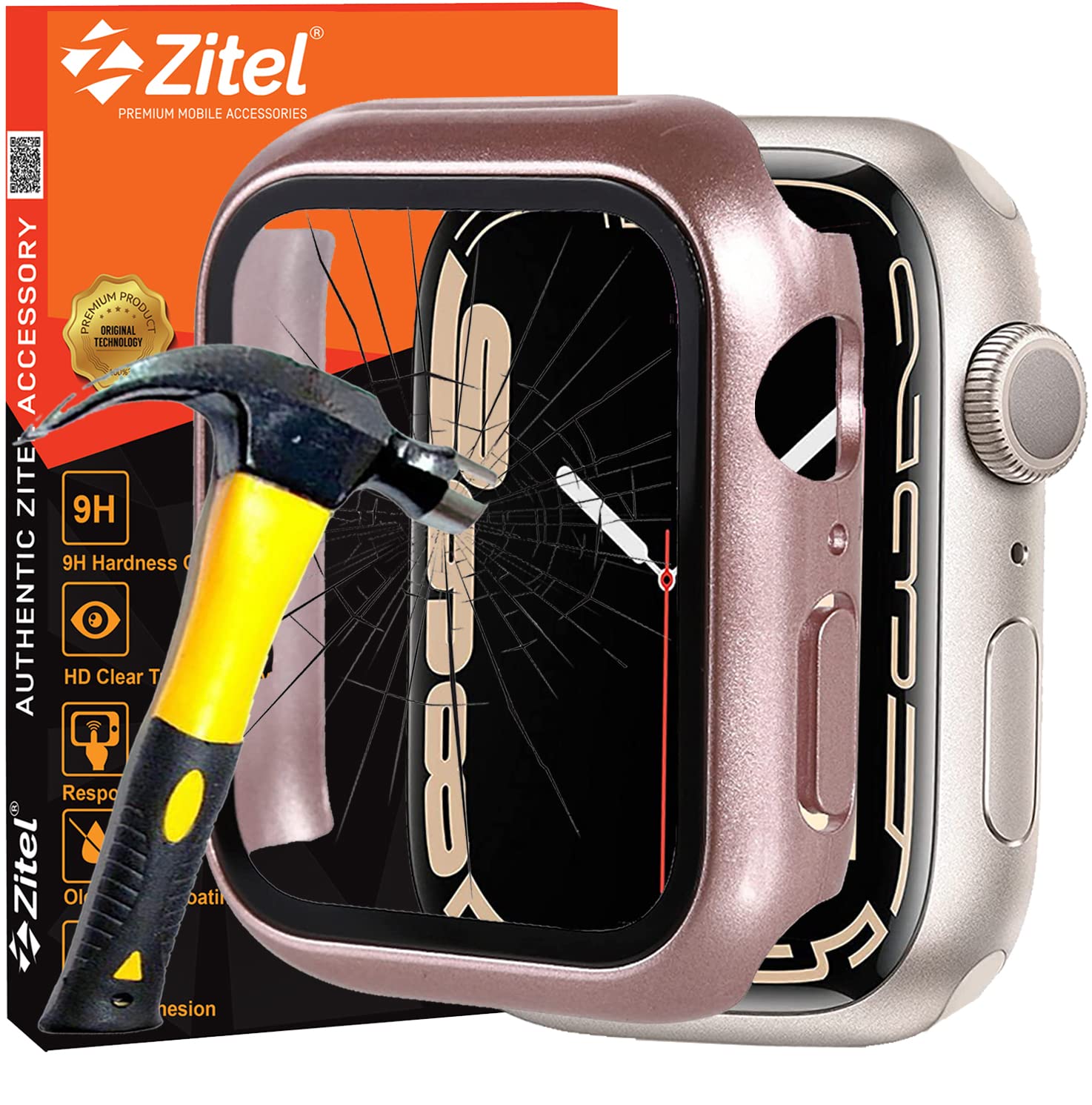Zitel Hard Case with Built-in Tempered Glass Screen Protector Compatible with Apple Watch Series 9 41mm / Series 8 41mm / Series 7 41mm (Rose Gold)-picture-28