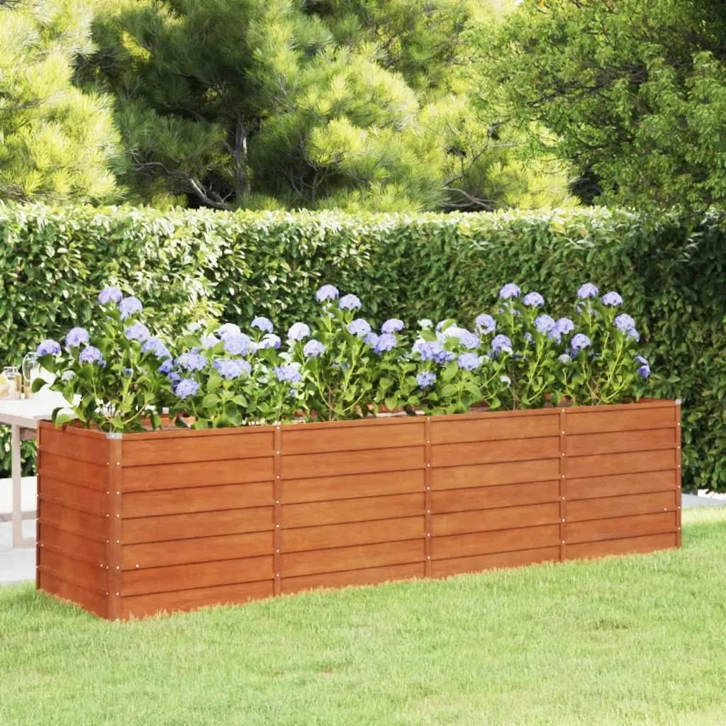 VIDAXL Raised Garden Bed 320x80x77cm Corten Steel Brown