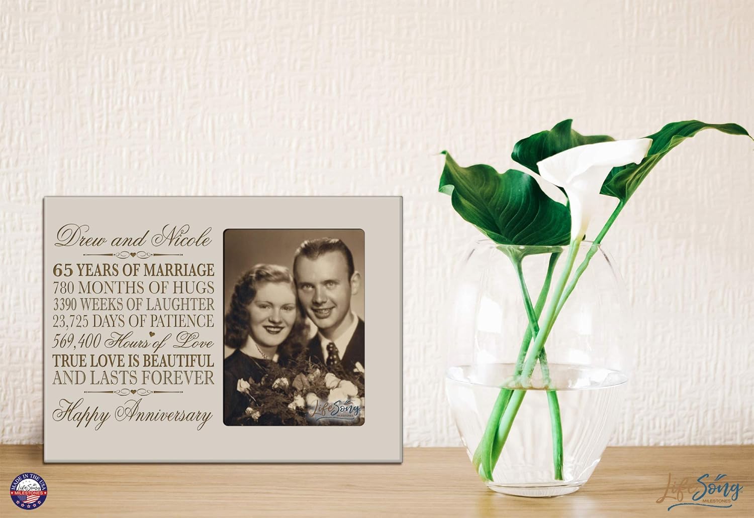 LifeSong Milestones Personalized 65th Year Wedding for Couple Custom Engraved 65th Wedding Frame Holds 1 4x6 Photo 8" H X 10" W (Ivory)