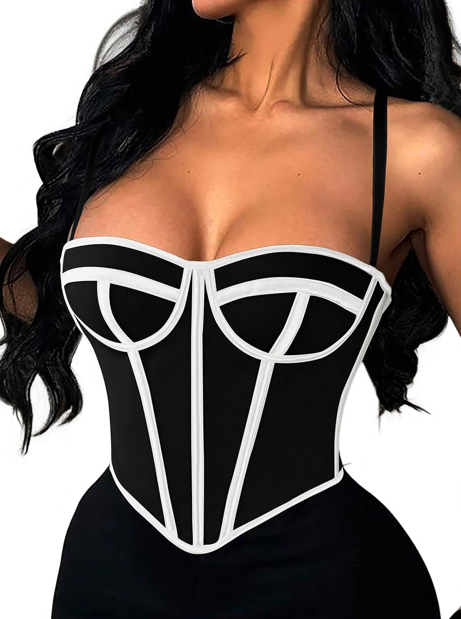 Avanova Women Corset Top with Straps Sexy Cami Bustier Built-in Boning, Cup Support Seam, Overbust, Crop Length, Slim Fit, Going Out, Party, Clubbing, Date Night