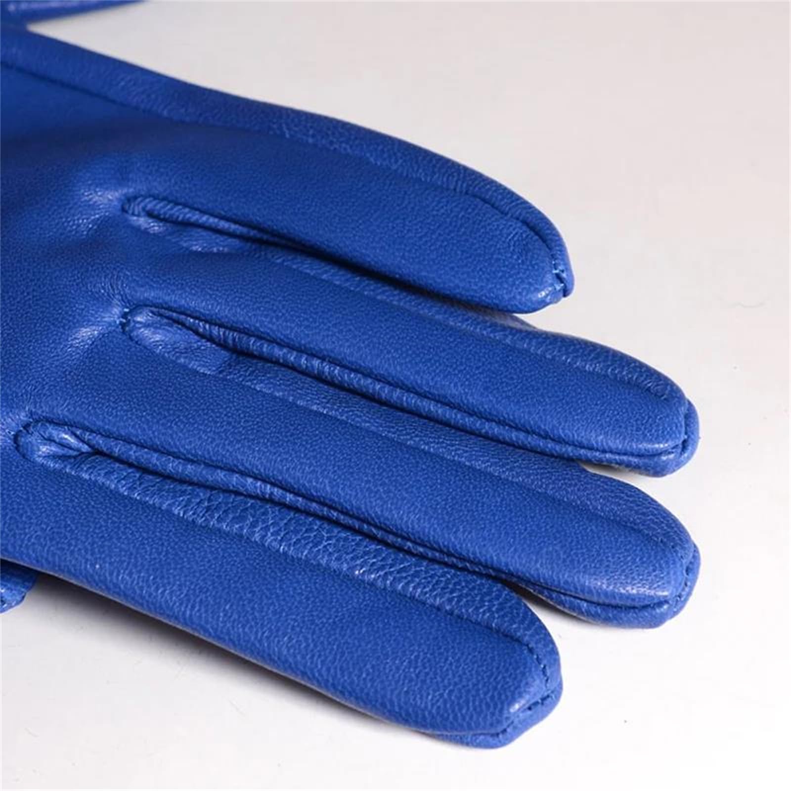 Guantes de piel de oveja auténtica azul para hombre, cortos, delgados, sin forro, para pantalla táctil, mensajes de texto, para conducir en el coche
