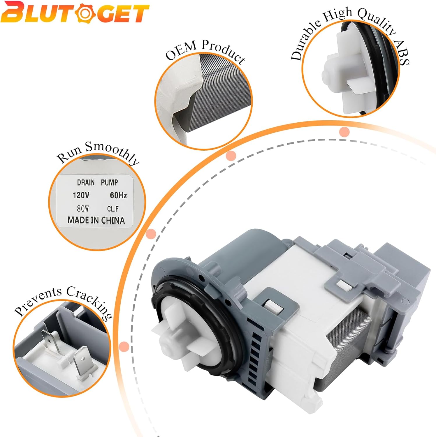 OEM DC31-00187A DC31-00178D Washer Drain Pump Motor Fit for Samsung Vrt Washer Drain Pump WA52M7750AV/A4 DC31-00178A PX3516-01 DC97-20621A B35-3A DC97-19289F B40-3 - 5 Years Warranty by Blutoget