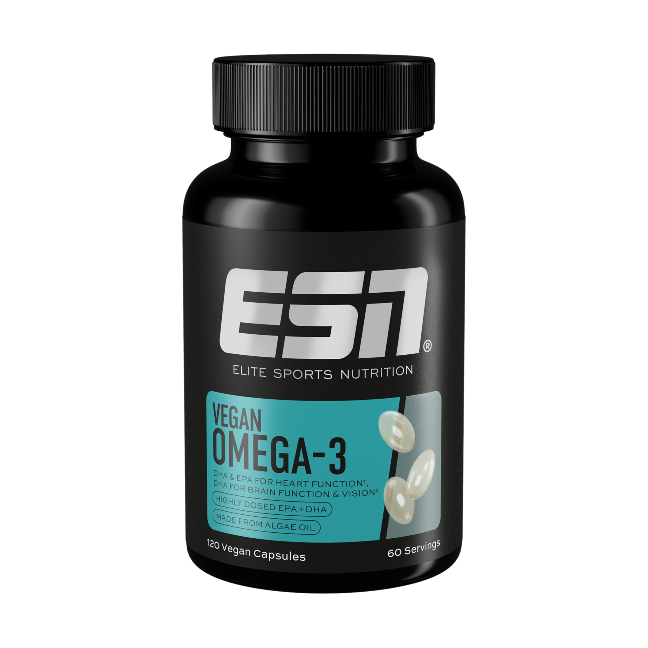 ESN Omega-3 Vegan 120 Vegane Kapseln Hochdosiertes Algenöl, 216 mg EPA & 432 mg DHA pro Portion