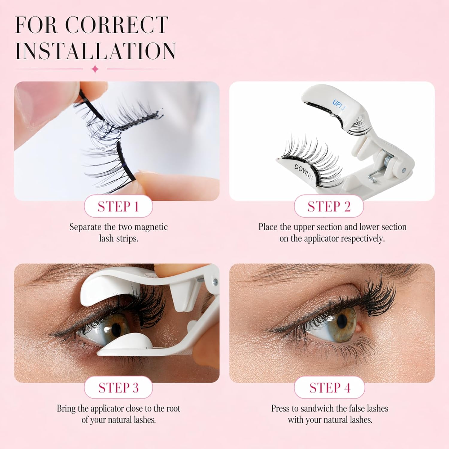 FrisLead Natural Look Magnetic False Eyelashes with Applicator, 2Pcs | Glue-Free, Reusable Magnetic Eyelashes Natural Look with Applicator, Easy to Apply and Remove