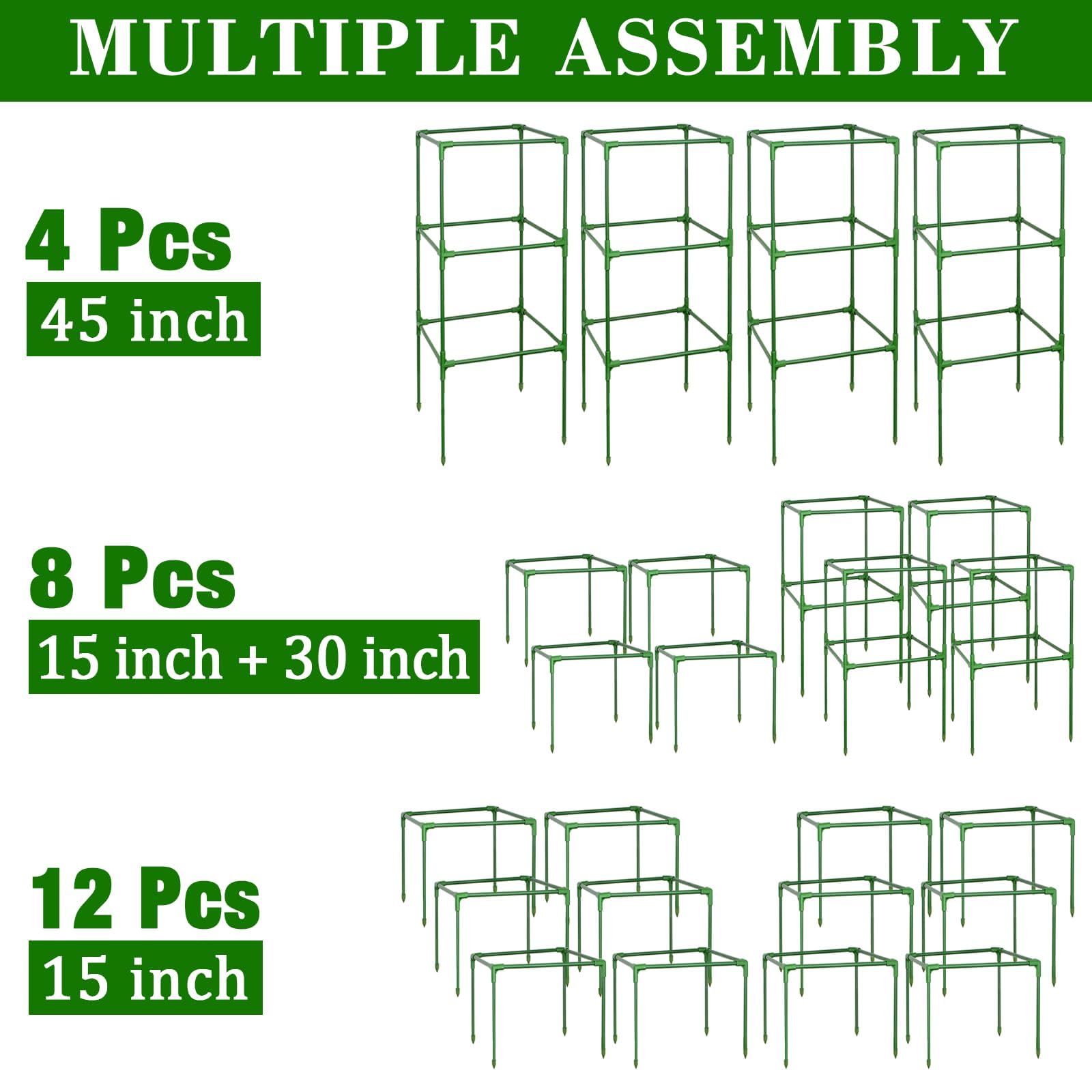 ZeeDix Paquete de 4 jaulas de tomate para soporte de plantas de jardín, 45 pulgadas, cuadradas, ajustables, estacas de metal para plantas trepadoras, verduras, flores con 40 clips