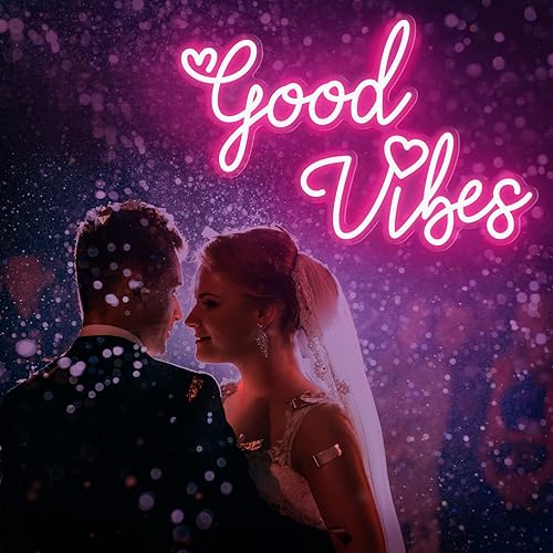 Miniatura 7 de Good Vibes - Letrero de neón para decoración de pared, regulable, alimentado por USB, luz de neón LED Good Vibes para fiesta y regalo (rosa, 15.3 x