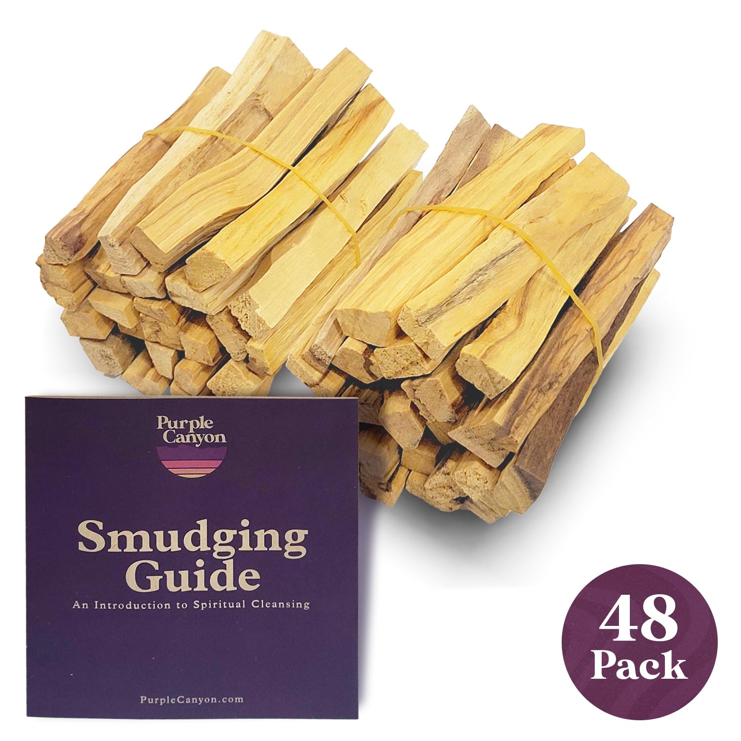 Purple Canyon Varillas de incienso Palo Santo, paquete de 48 unidades, incienso natural cosechado de forma sostenible para manchas, meditación, limpieza y alivio del estrés