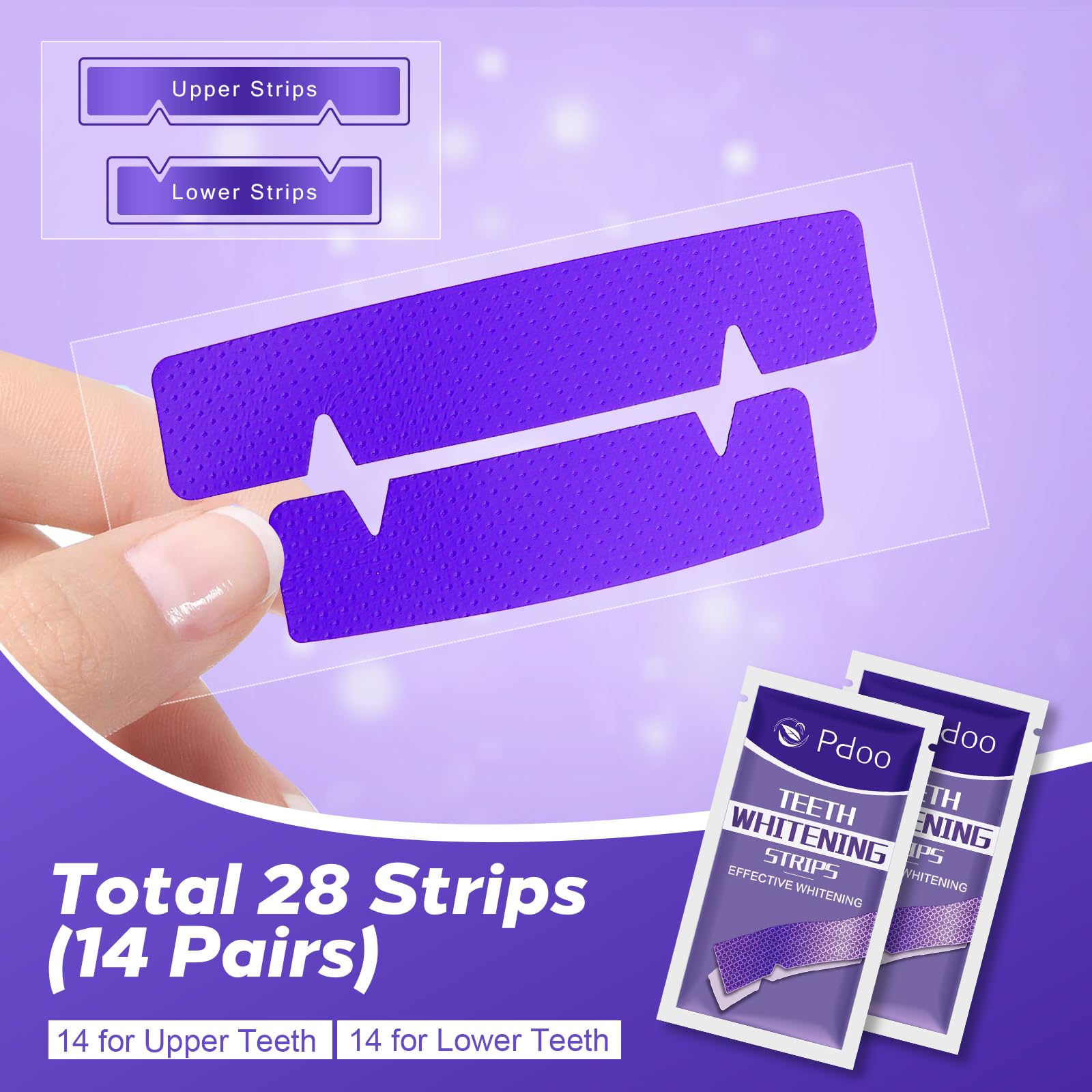Purple Teeth Whitening Strips 14 Treatments - Enamel-Safe & No-Slip Whitening Strips - Fast Teeth Whitening Result in 7 Days - Kit de blanqueamiento para café, eliminación de manchas de vino