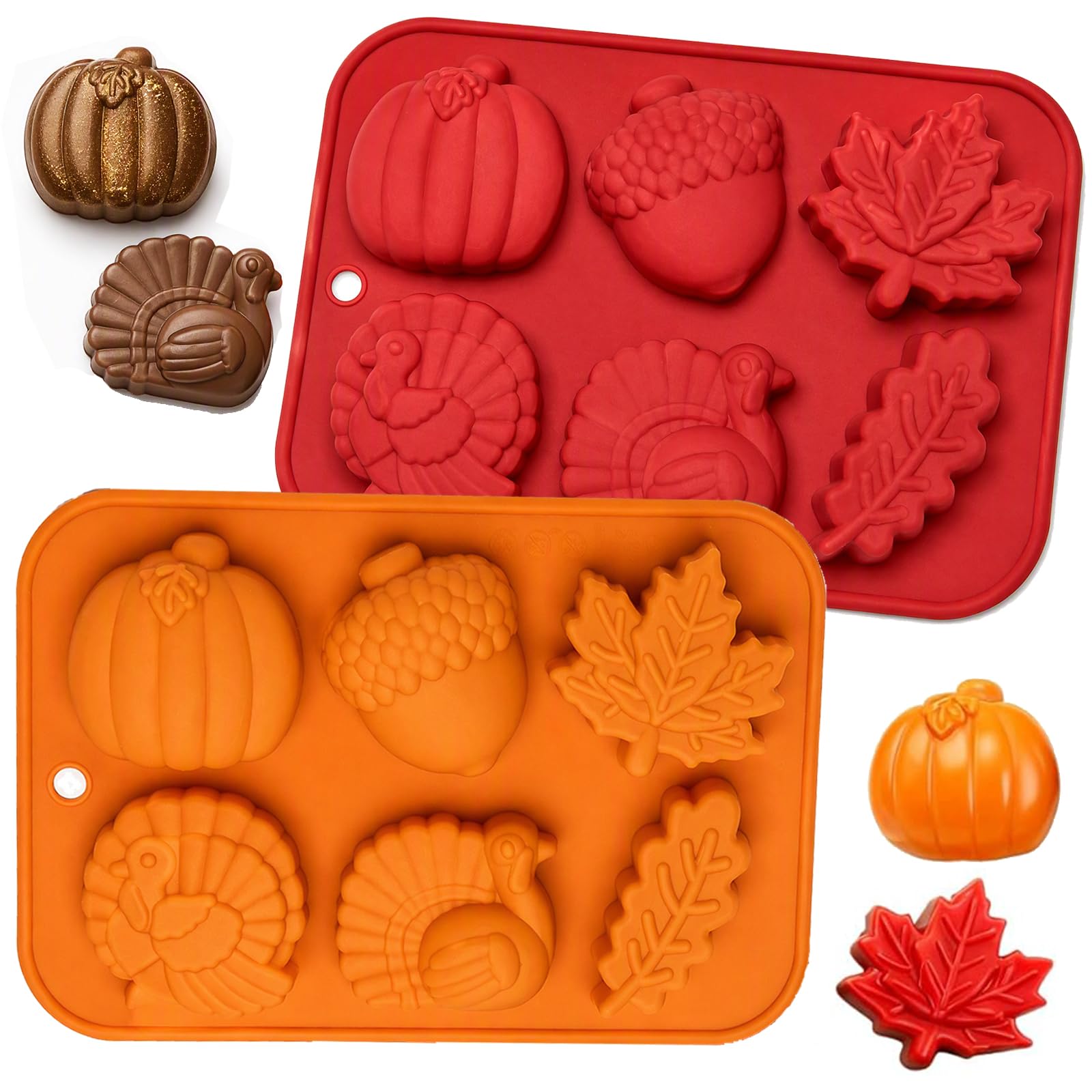 Pumpkin Ice Cube Trays Fall Silicone Molds, 2 Pack Turkey Chocolate Molds