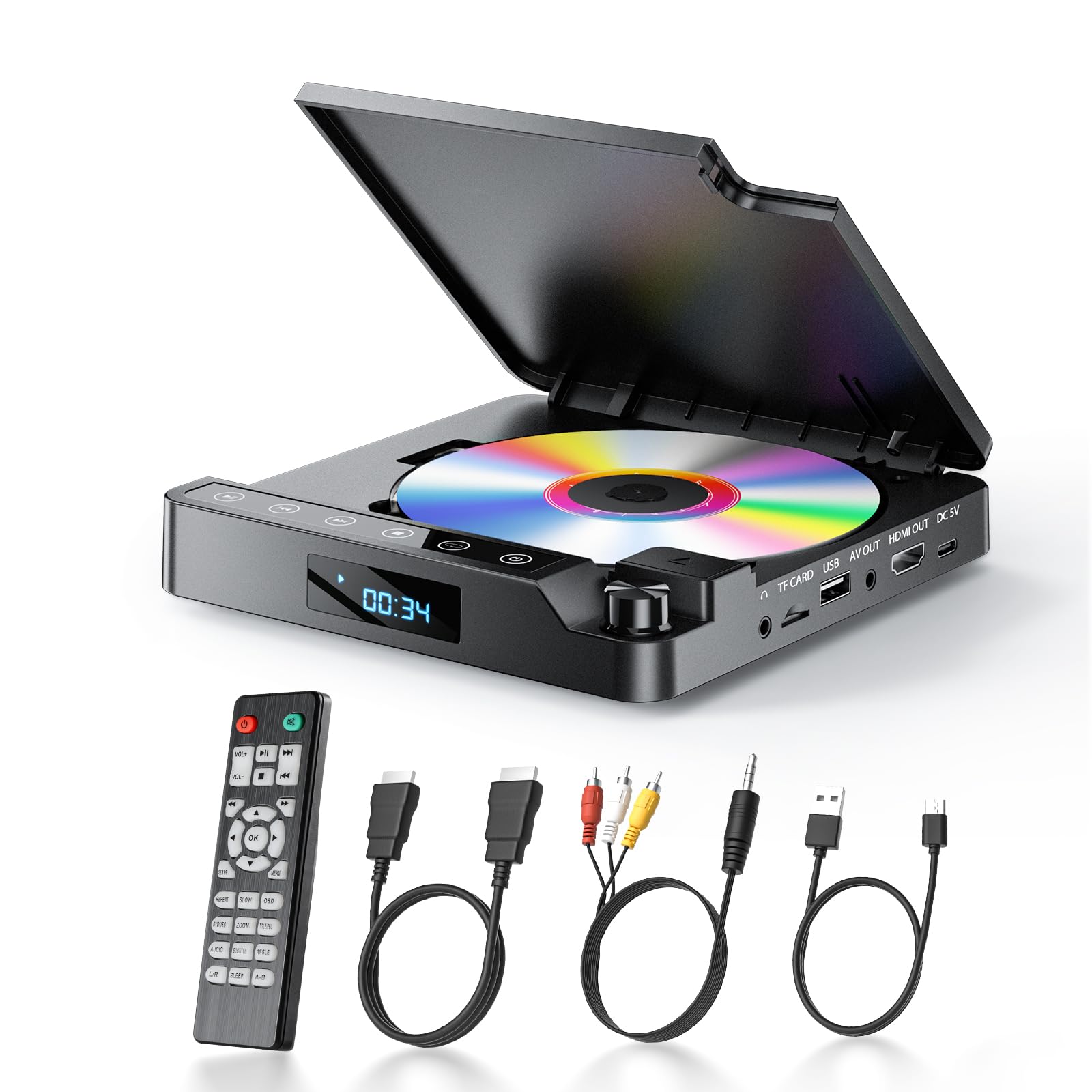 Desobry DVD Player für Fernseher 1080p | HDMI/AV, USB/TF-Karte Eingang, All Region Free, Haltepunktspeicherung, Rauschunterdrückung