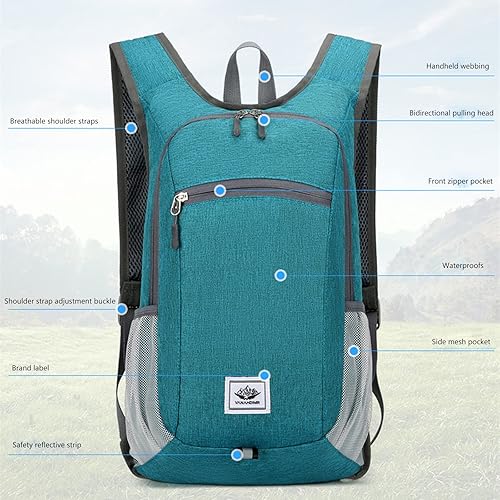 Miniatura 5 de DOJUNS Mochila de senderismo de 15 litros, mochila de viaje pequeña, ligera, plegable, plegable, mochilas de campamento para mujeres y hombres