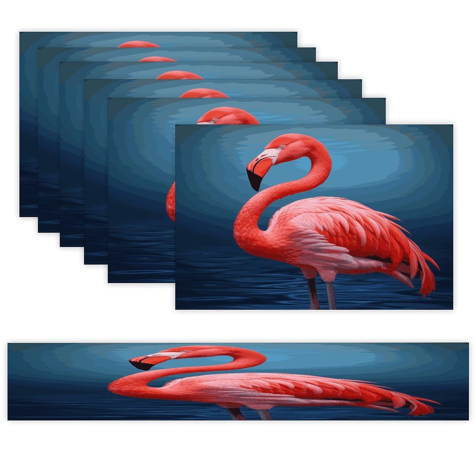 Animal Flamingo Table Runner and Placemats Set of 6 Wipe Clean Heat Resistant Table Mat with Table Runner Decorations Flax Linen Place Mat Set for Home Kitchen Party Supplies