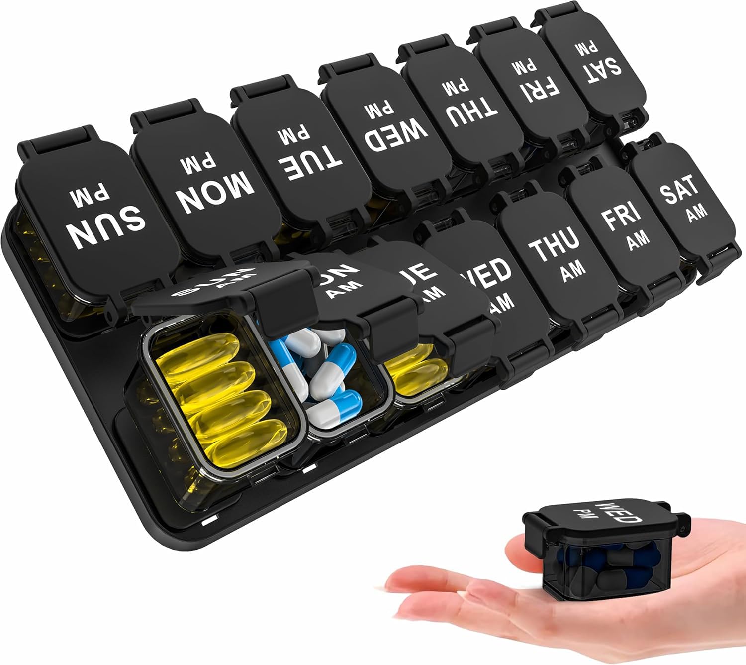 Extra Large Weekly Pill Organizer - Waterproof Pill Box 2 Times a Day 7 Day Am Pm Medicine