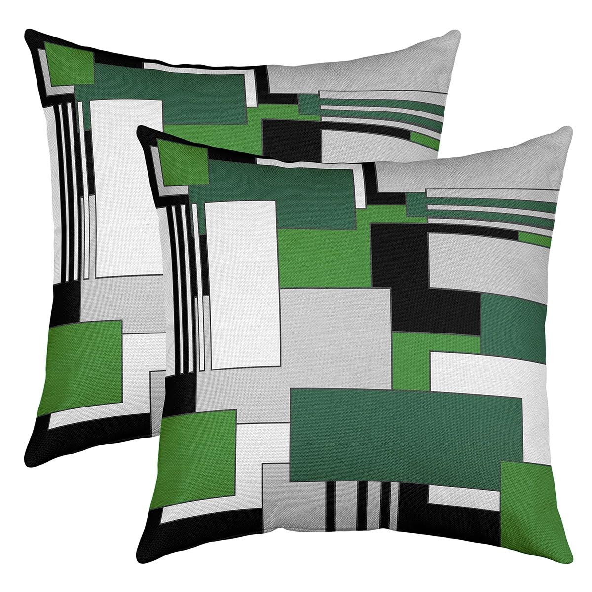 Green Gray White Geometric Throw Pillow Covers Set of 2 Decor Pillowcase for Sofa Bed Chair Car Modern Abstract Cushion Case Square Rectangle Outdoor Pillows Covers Room Decor 16x16 Inch