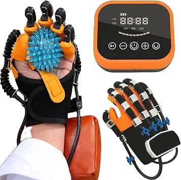 Rehabilitation Robot Gloves,Smart Chargeable Finger Training Rehab Orthotics Rehabilitation Gloves with Single Finger Training and Mirror Mode,for Stroke Hemiplegia Hand Fun Lefthand XL