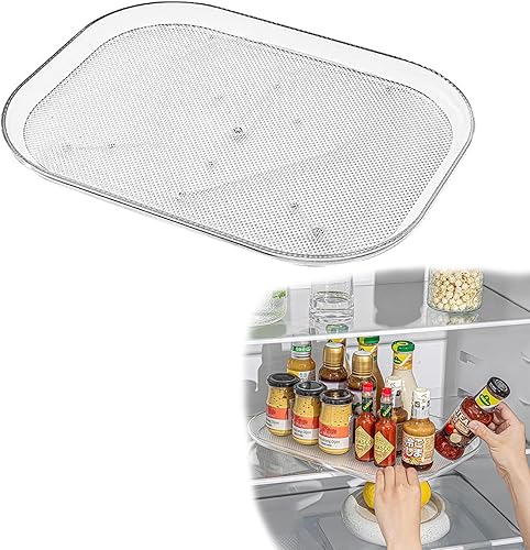 MOCIUN Lazy Susan - Organizador giratorio para refrigerador, plato giratorio rectangular para refrigerador, Lazy Susan para gabinete, mesa,
