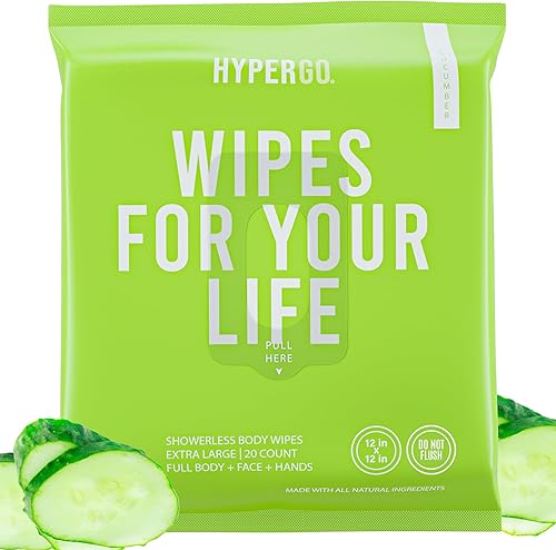HyperGo Toallitas de baño biodegradables hipoalergénicas sin enjuague de cuerpo completo, totalmente naturales, refrescantes en cualquier momento y