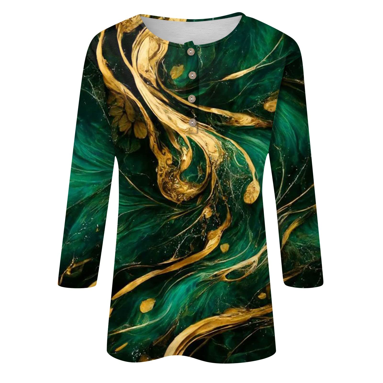 Damen Sommer Langarm Hemd Elegant Bluse Rundhals Tech-Stretch T-Shirt Klassischer Schnitt Lässige Top