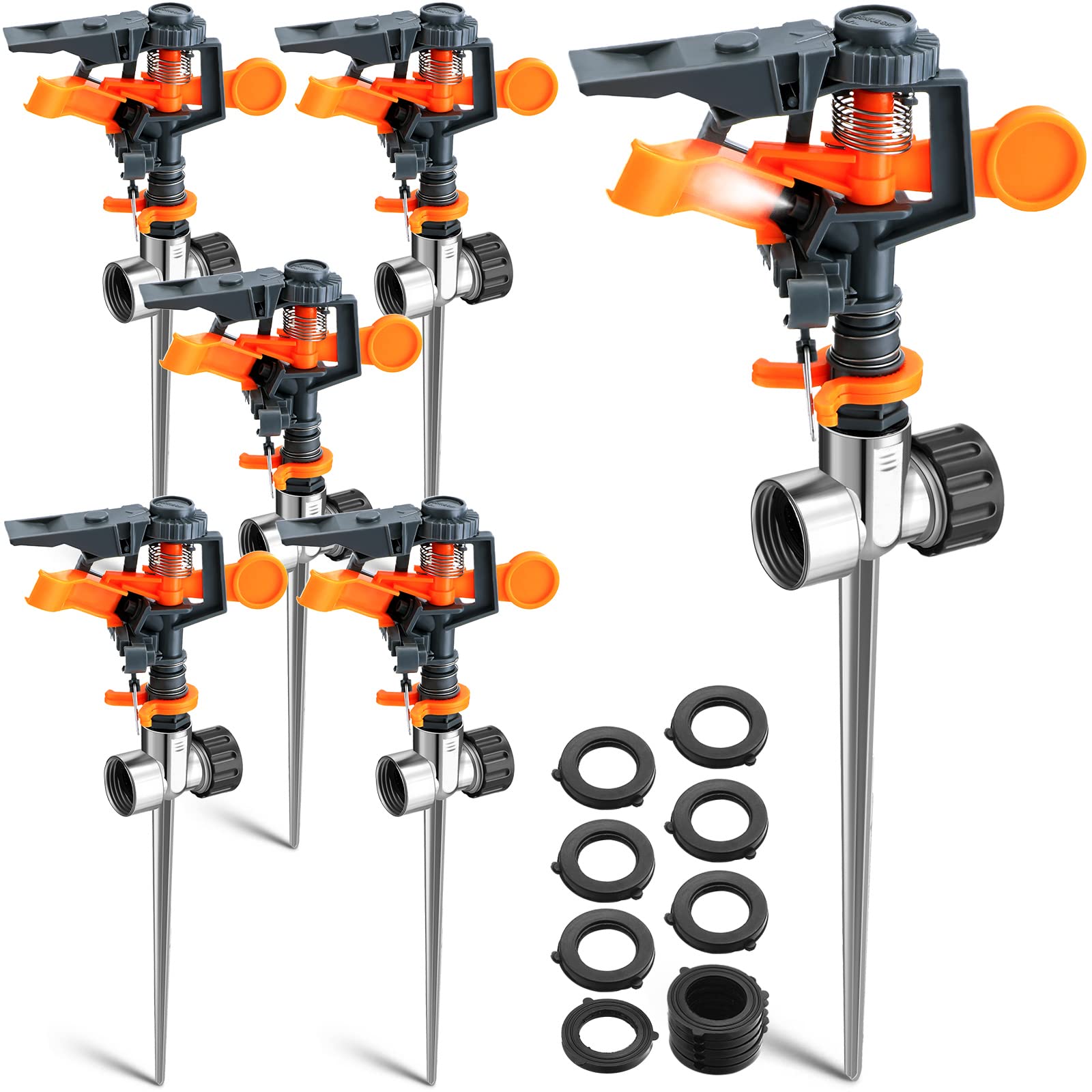 Pulsating Sprinklers with Metal Spike, Adjustable Rotating Impact Sprinkler Large Area Coverage Sprinklers for Yard Lawn Garden Above Ground Sprinkler System (6)