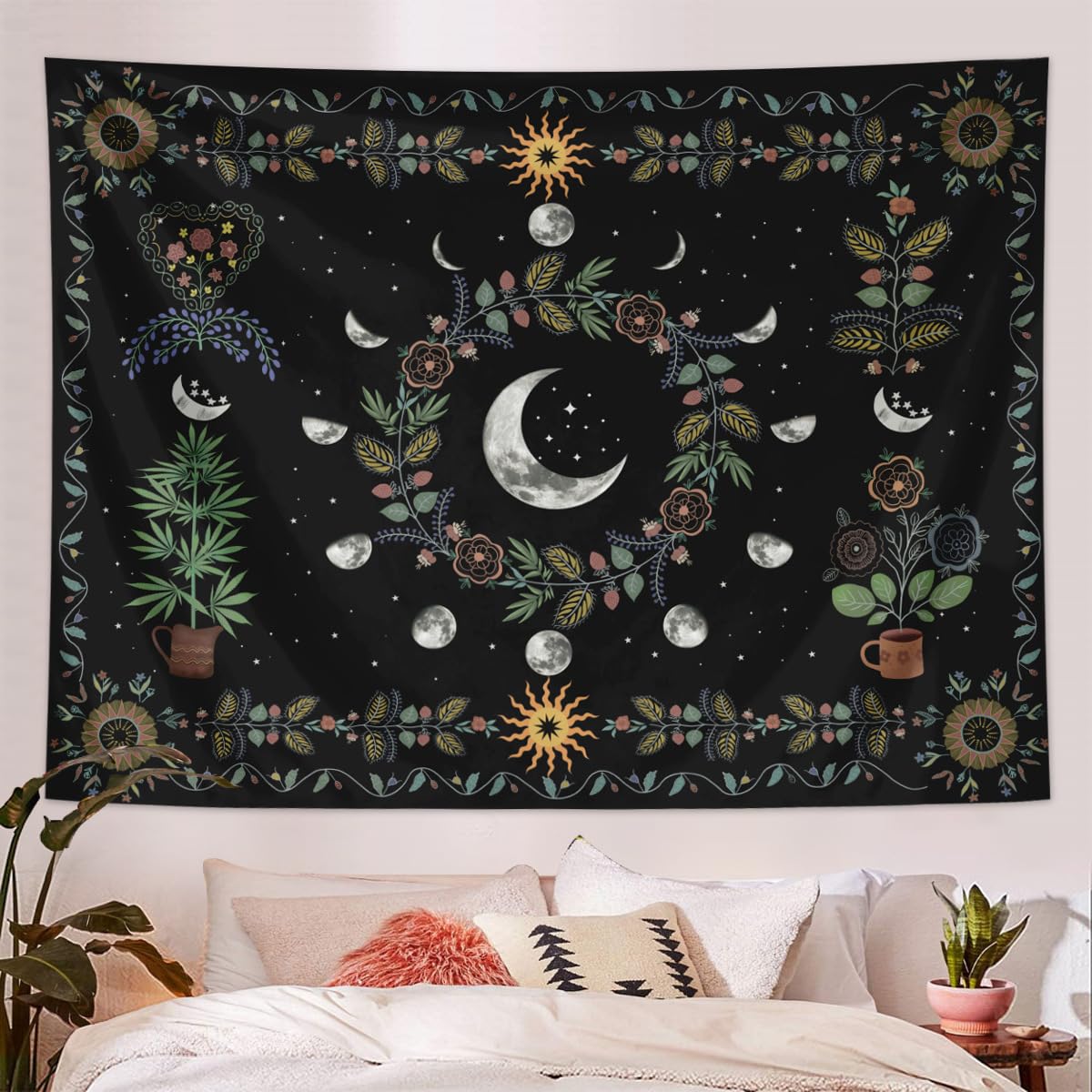Lmovutcom Arazzo da parete con fiori e piante, decorazione per la casa, grande arazzo da parete, decorazione in tessuto per camera da letto
