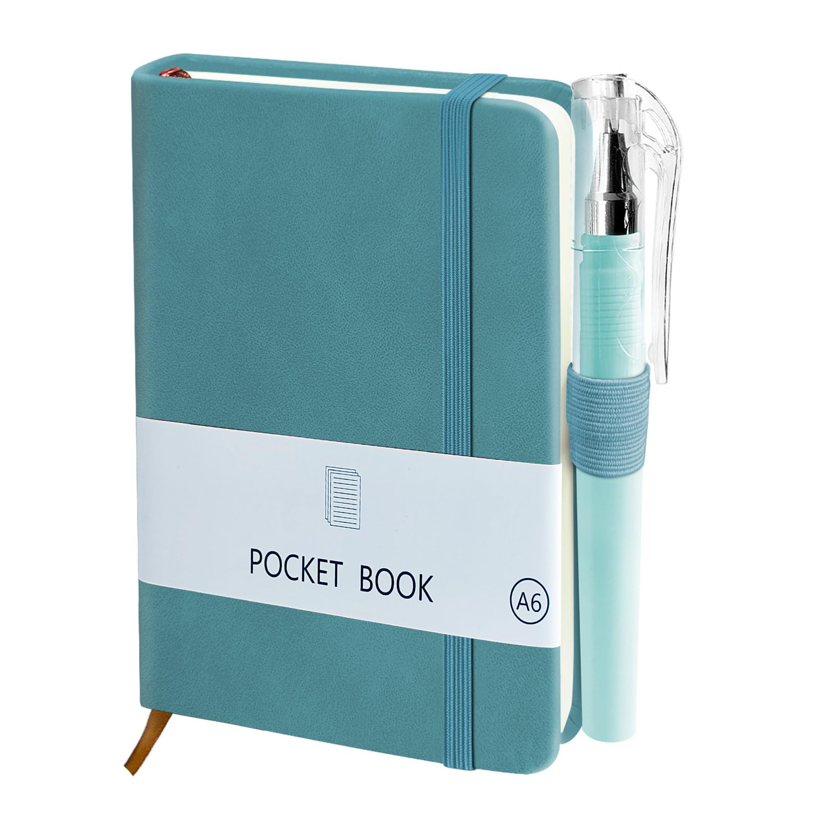 sesameless Pocket Notebook, Small Pocket Notebook with Pen, 100 Sheets PU Leather Cover Mini Notepad, Portable Note Book for Writing Note Taking Plans Memos (Blue, A6, A6)