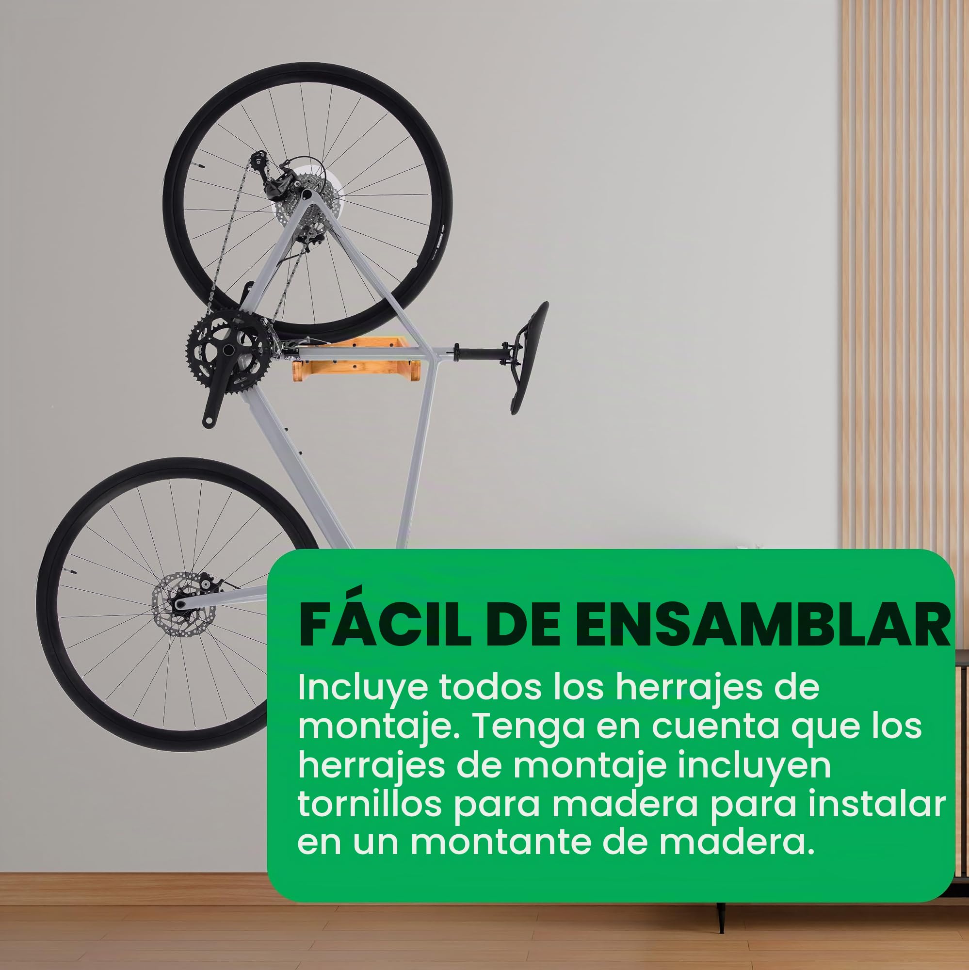 Soporte de pared para bicicletas – Portabicicletas Indoor de COR | Armario de bambú con estante extraíble para el almacenaje de bicicletas