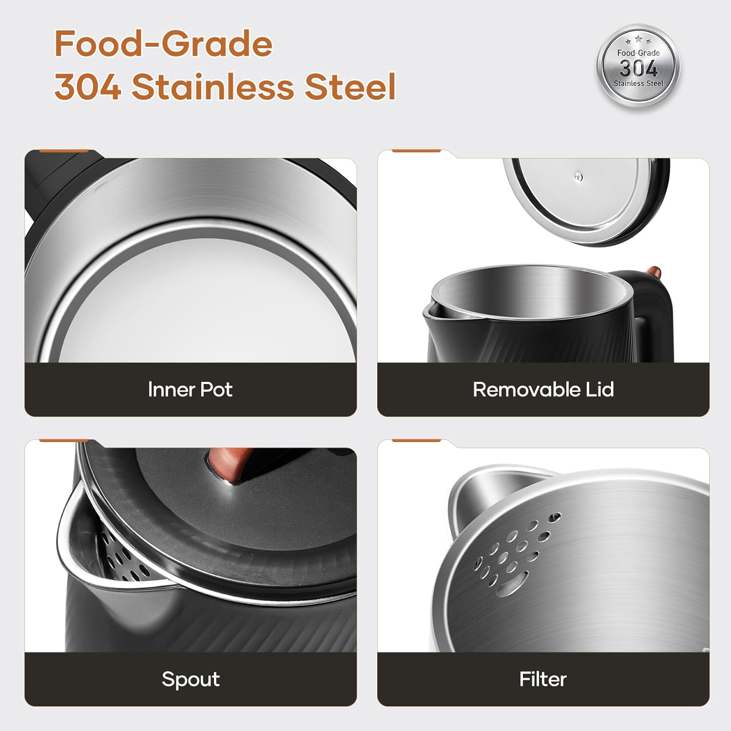 OLEGA Electric Kettle - 1500W Electric Tea Kettle 1.8L Stainless Steel Inner Electric Kettles for Boiling Water Auto Shut Off Boil-Dry Protection Electric Water Kettle for Coffee Tea Black