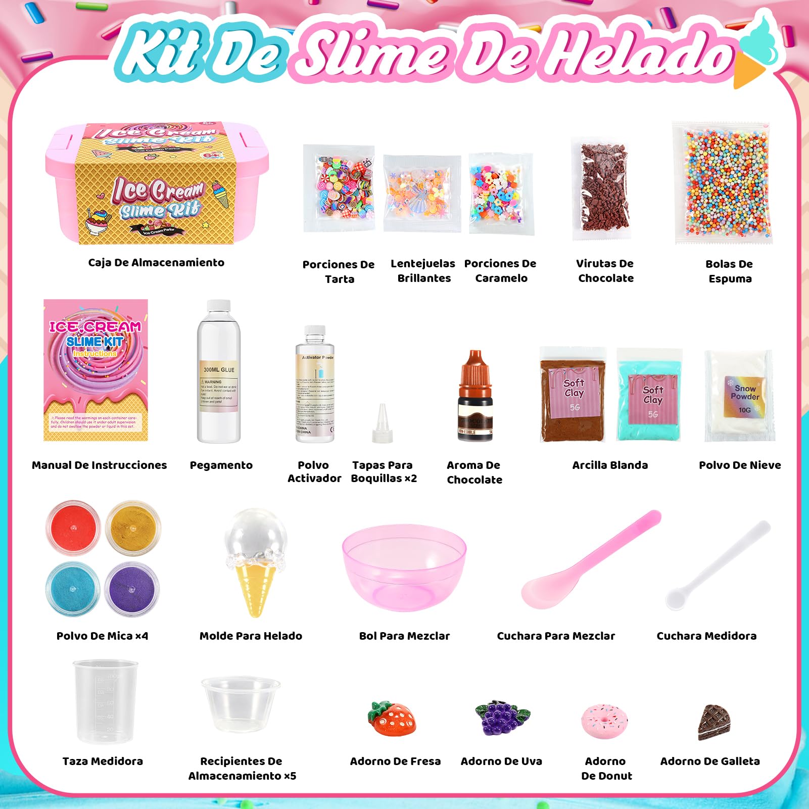 Kit De Slime Fluffy 44 Piezas | Manualidades Para Niñas Y Niños 6-12 Años | Hacer Helado De Slime Con Accesorios Y Botes Herméticos