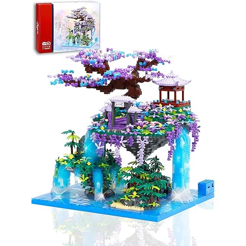 Kimiangel Cherry Blossom Bonsai Tree Set with Lights, Collectible of Japanese Sakura Tree House Model Building Kit, Birthday for Kids Age 14+&Adults Chineses Architecture
