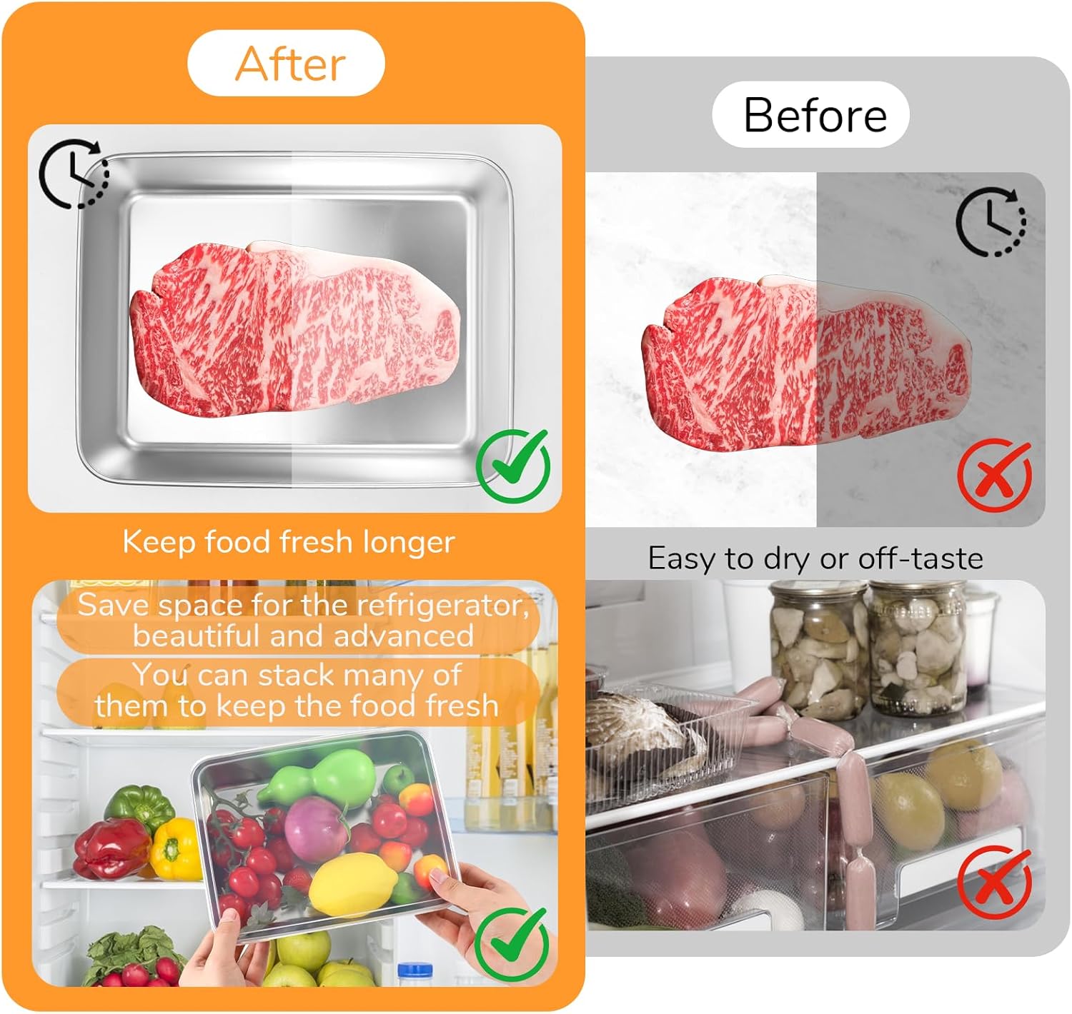 6 Pcs Stainless Steel Food Containers with Clear Lids, Fresh- Keeping Container, Deli Meat Keeper for Refrigerator, Stackable Snack Storage Boxes for Picnic BBQ Party Travel, Freezer & Dishwasher Safe - Image 7