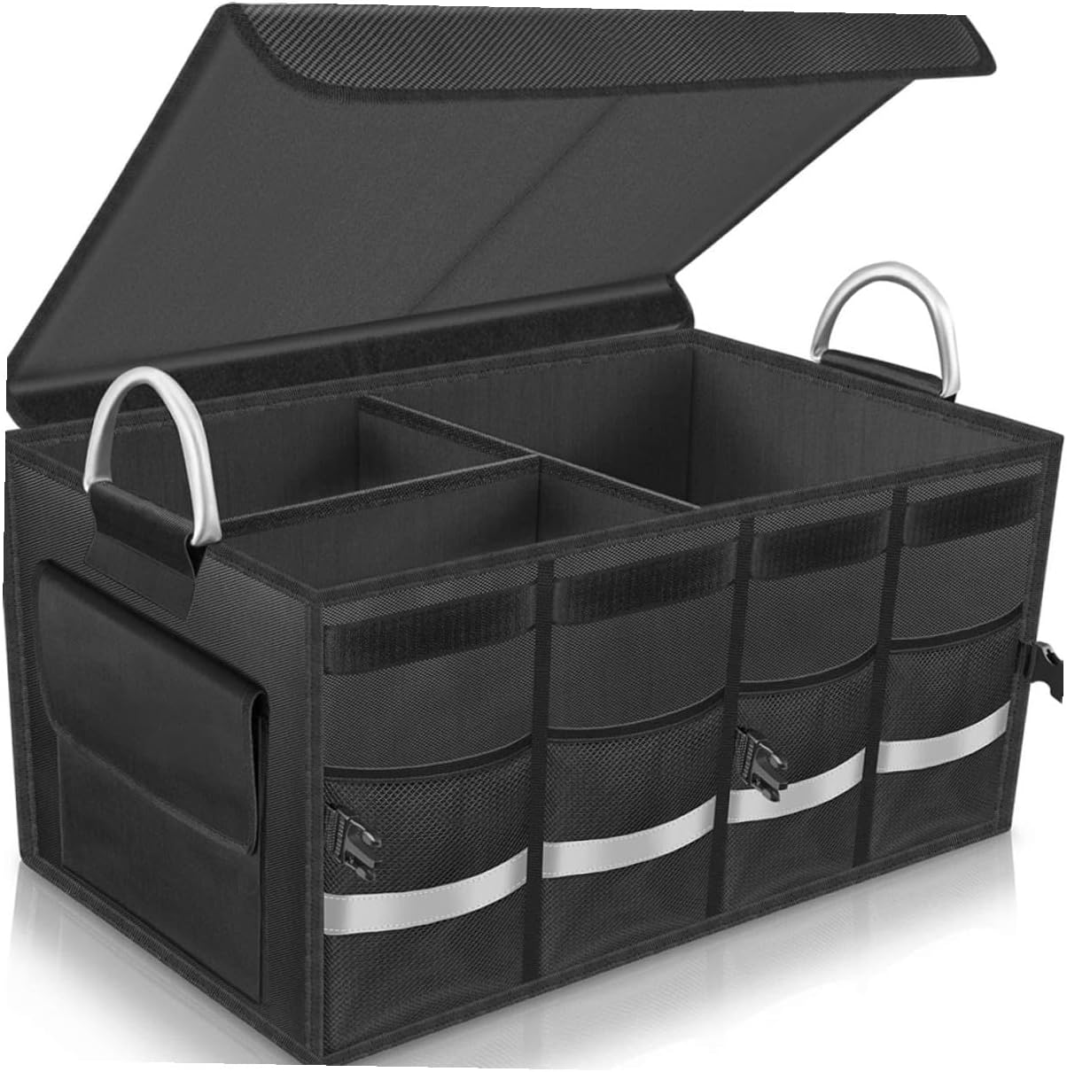 Car Foldable Storage Box Trunk Organizer with Multiple Compartments Black Collapsible Car Trunk Case Vehicle Storage Holder for Suv Sedan Truck