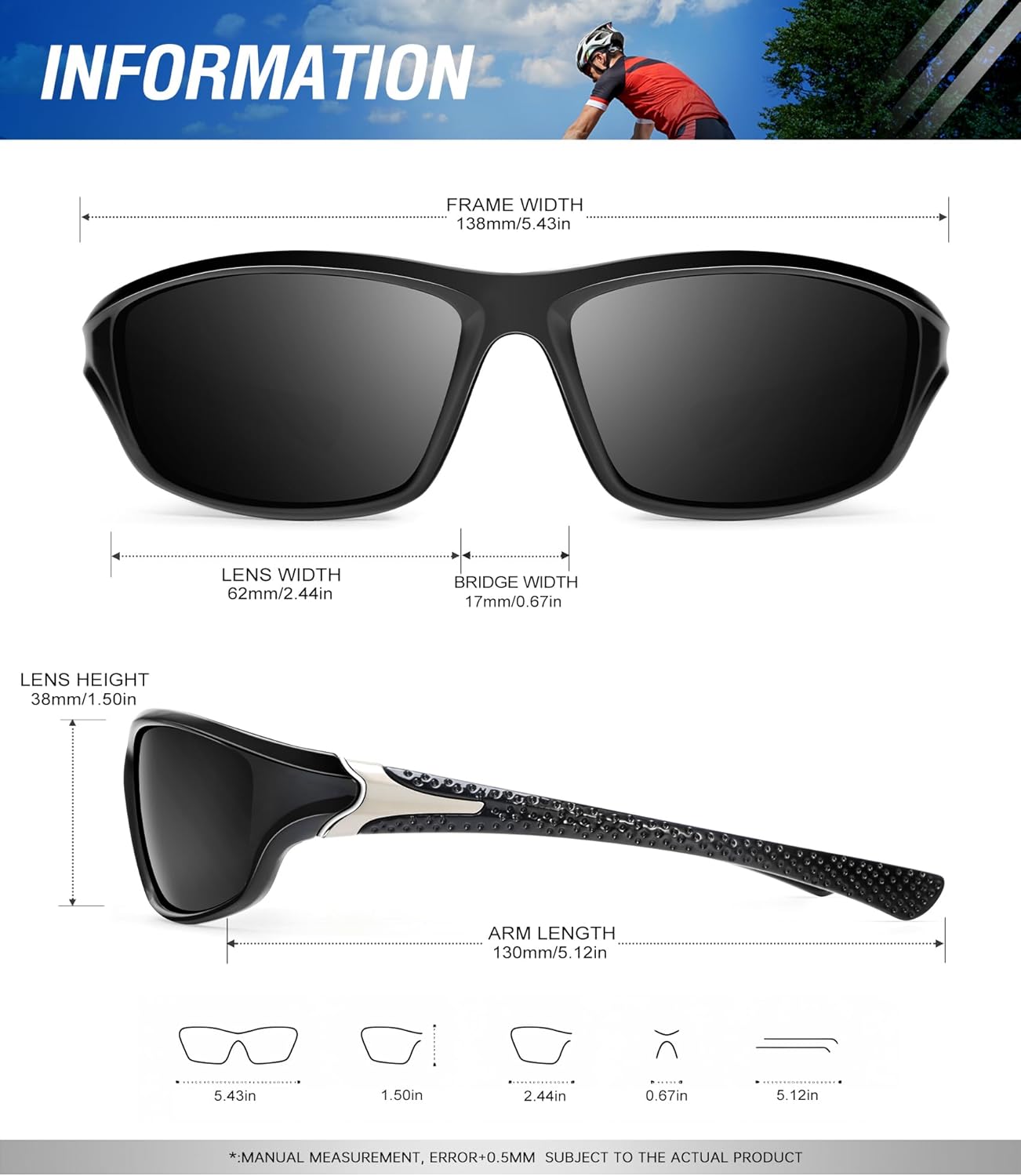 Polarized Sunglasses Men, Sports Sun Glasses Womens UV400 Protection for Fishing Running Driving - Image 3