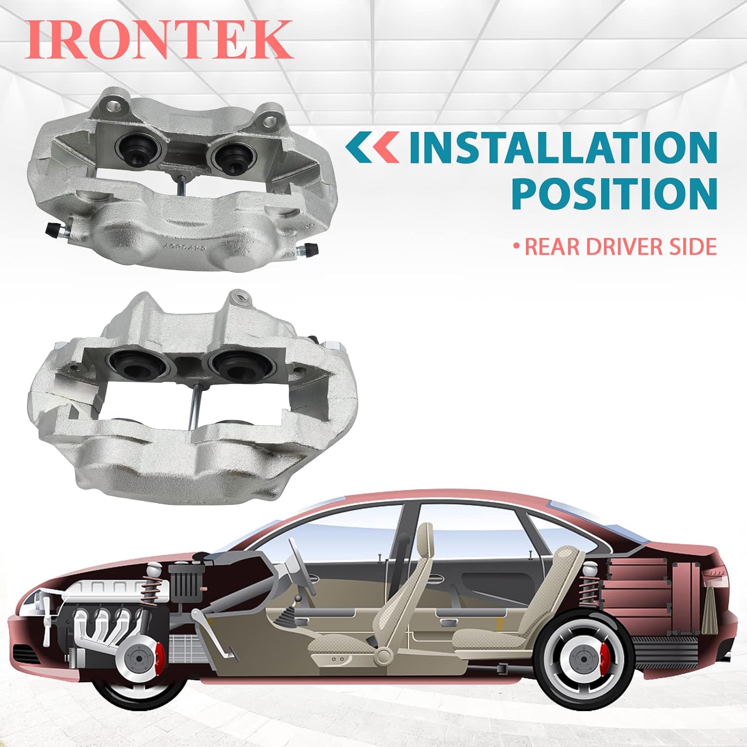 IRONTEK Front & Rear Left Side Brake Calipers 187017 187020 Fit for Chevrolet 1965-1977/1982 Corvette Front and Rear Driver Side Disc Caliper Assembly 2PCS