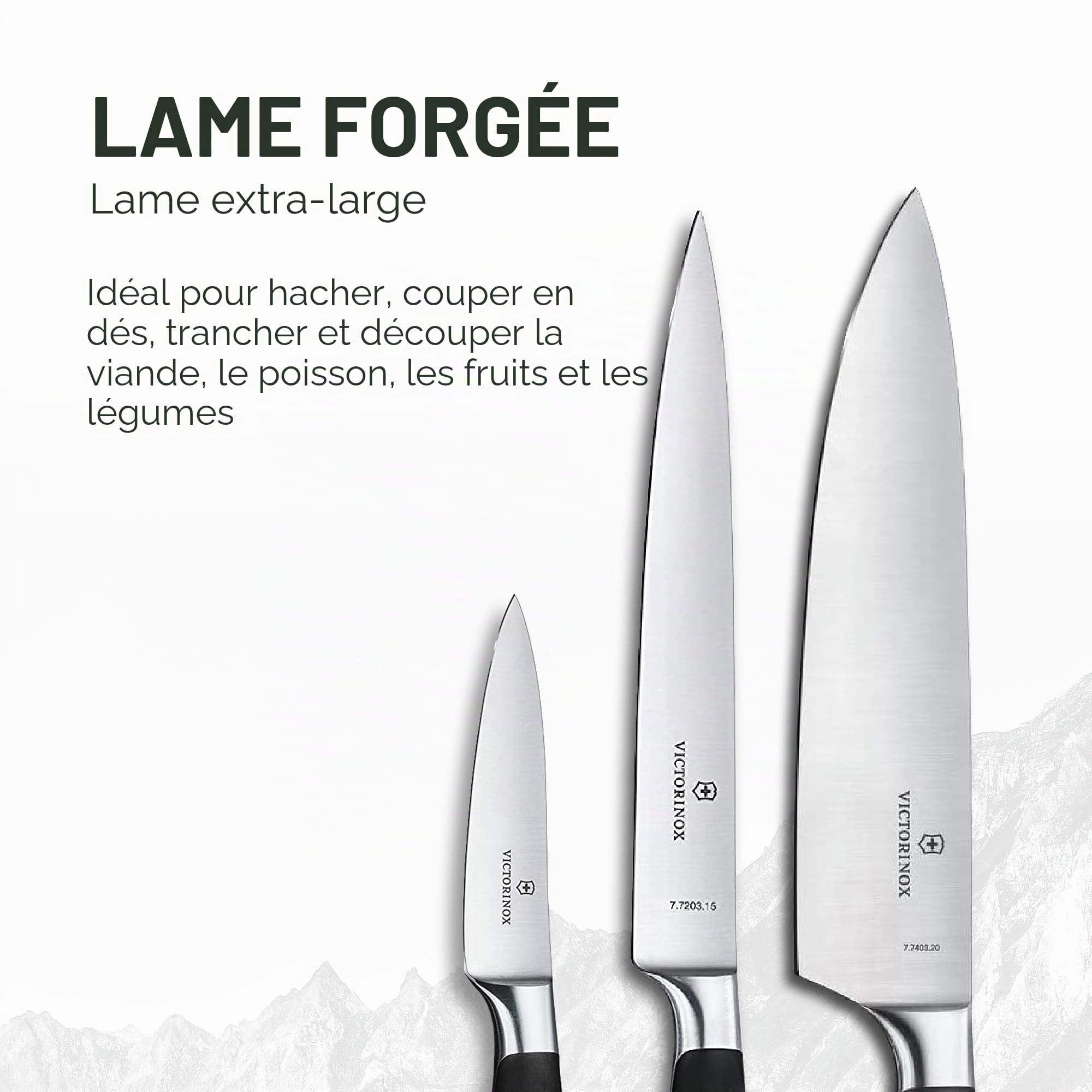 Victorinox Grand Maître, Set de cuisine professionnel, 3 pièces, tranchant droit, extra tranchant, manche plastique robuste, noir